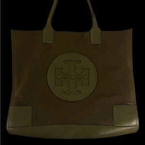 Tory Burch Black Nylon Interior Tote with Metal Logo Plaque